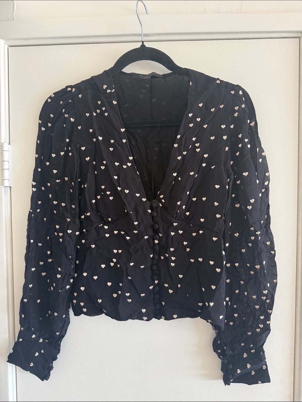 All Saints Women’s Black Heart-Print Button Front Blouse